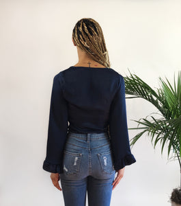 Take Me Out Silky Flare Top - Navy