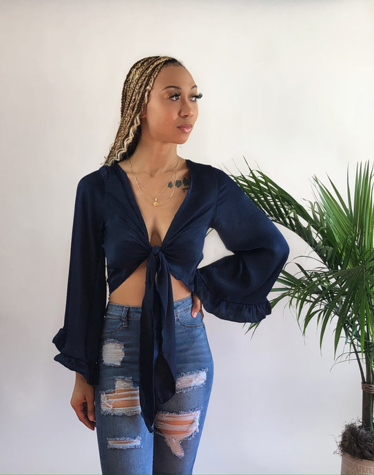 Take Me Out Silky Flare Top - Navy